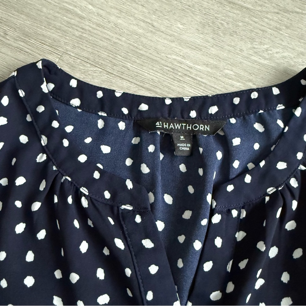 41 Hawthorn Dark Blue Sleeveless Blouse with White Dots - Picture 2 of 2